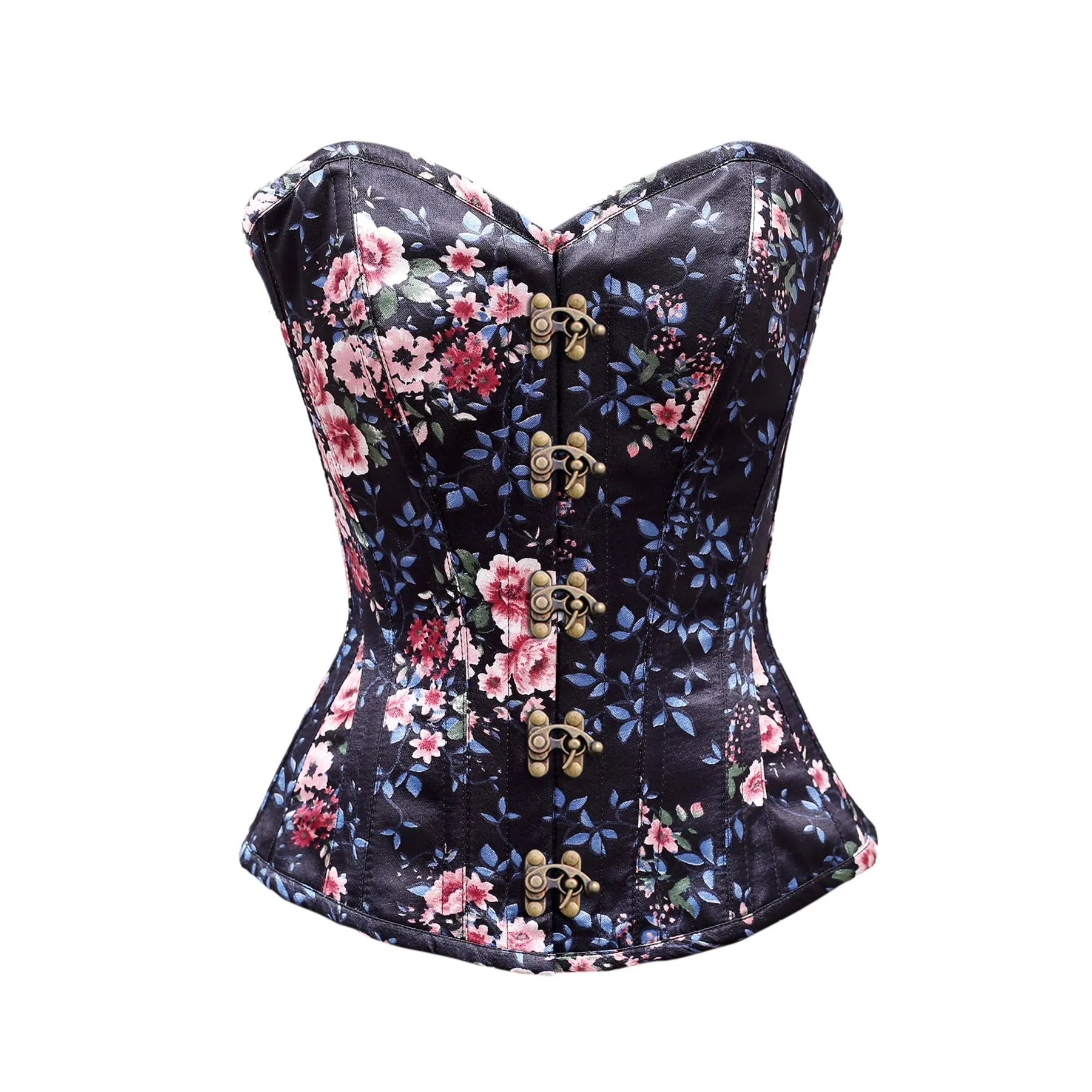 Garland Floral Print Satin Overbust Corset