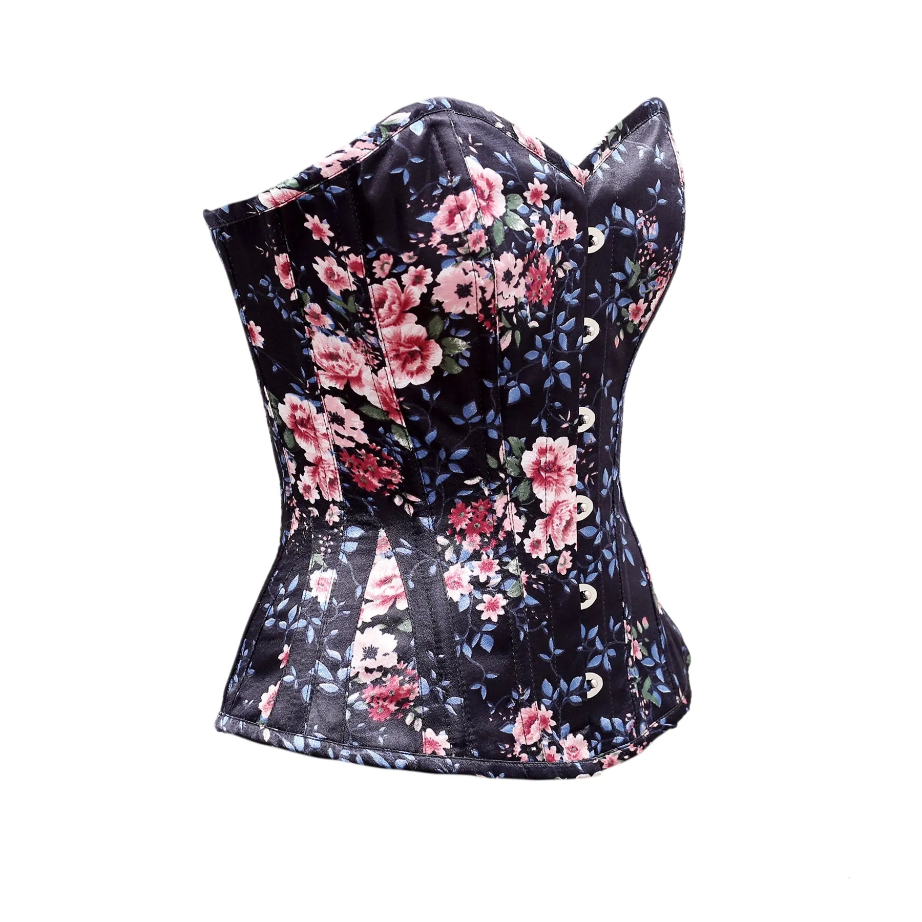 Garland Floral Print Satin Overbust Corset
