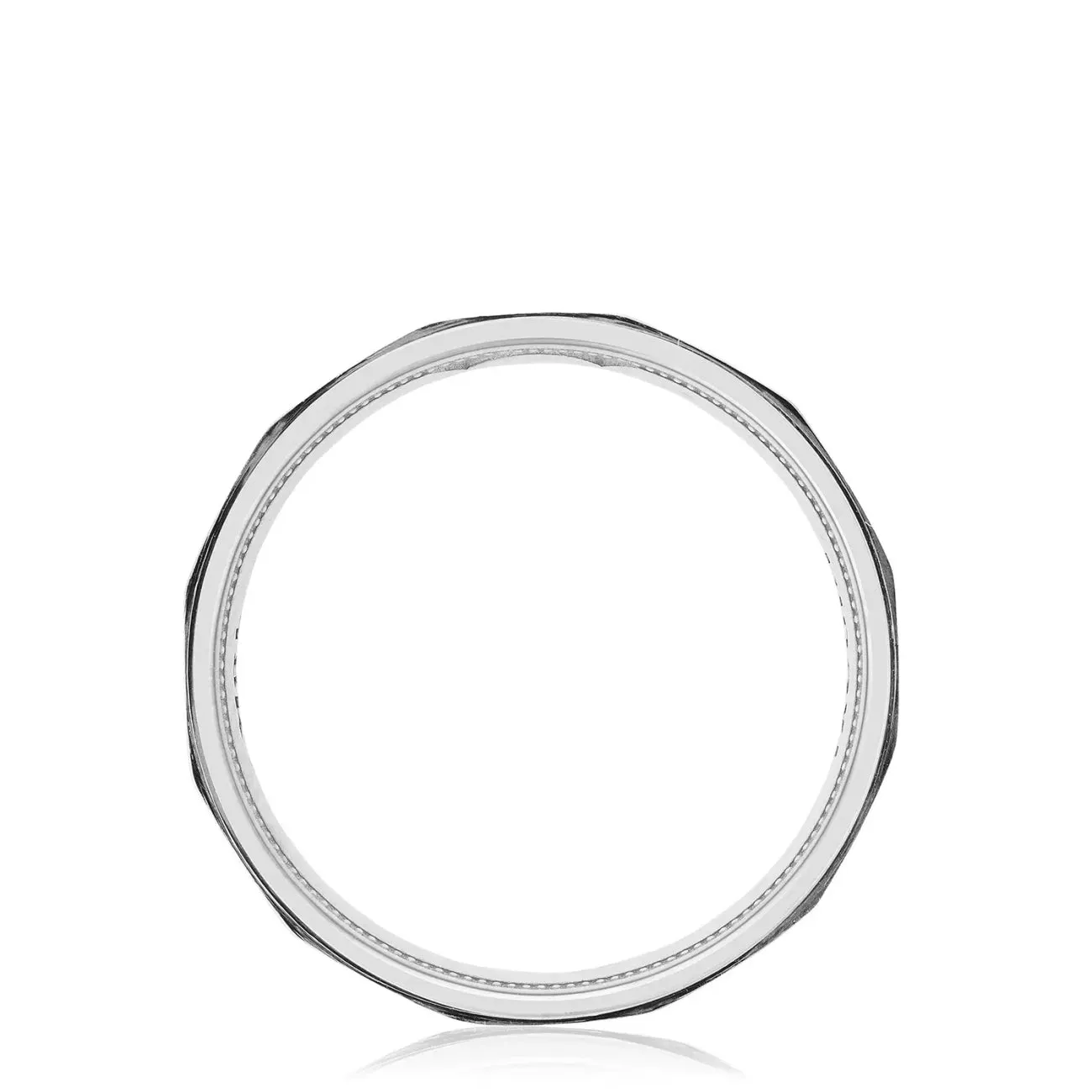Geometric 18K White Gold Faceted in Satin Finish Wedding Band Ring