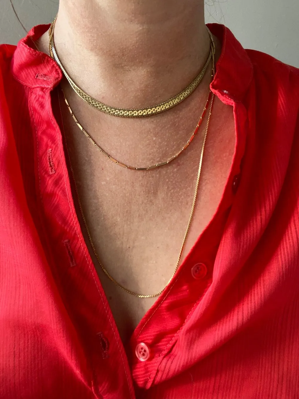 Geometric gold bar link necklace - 18k gold - 18 inch length