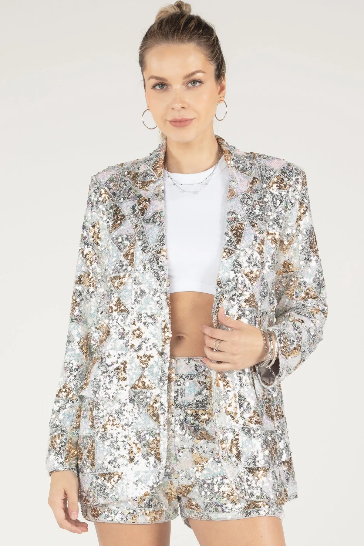 Geometric Multi-Sequin Blazer