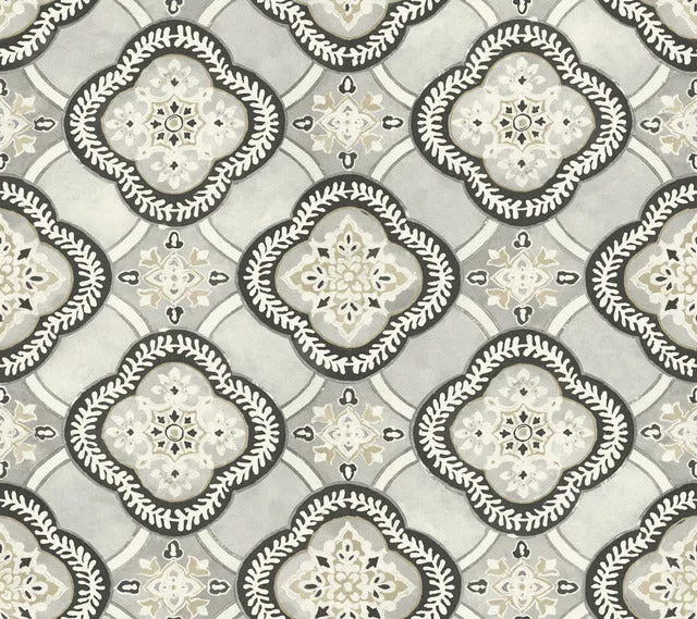 GO8213 Garden Trellis Onyx Wallpaper-Black/Grey