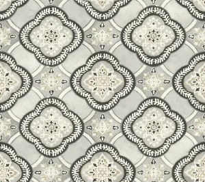 GO8213 Garden Trellis Onyx Wallpaper-Black/Grey