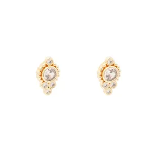 Gold Circle Cluster Pave Cubic Zirconia Gemstone Simple Post