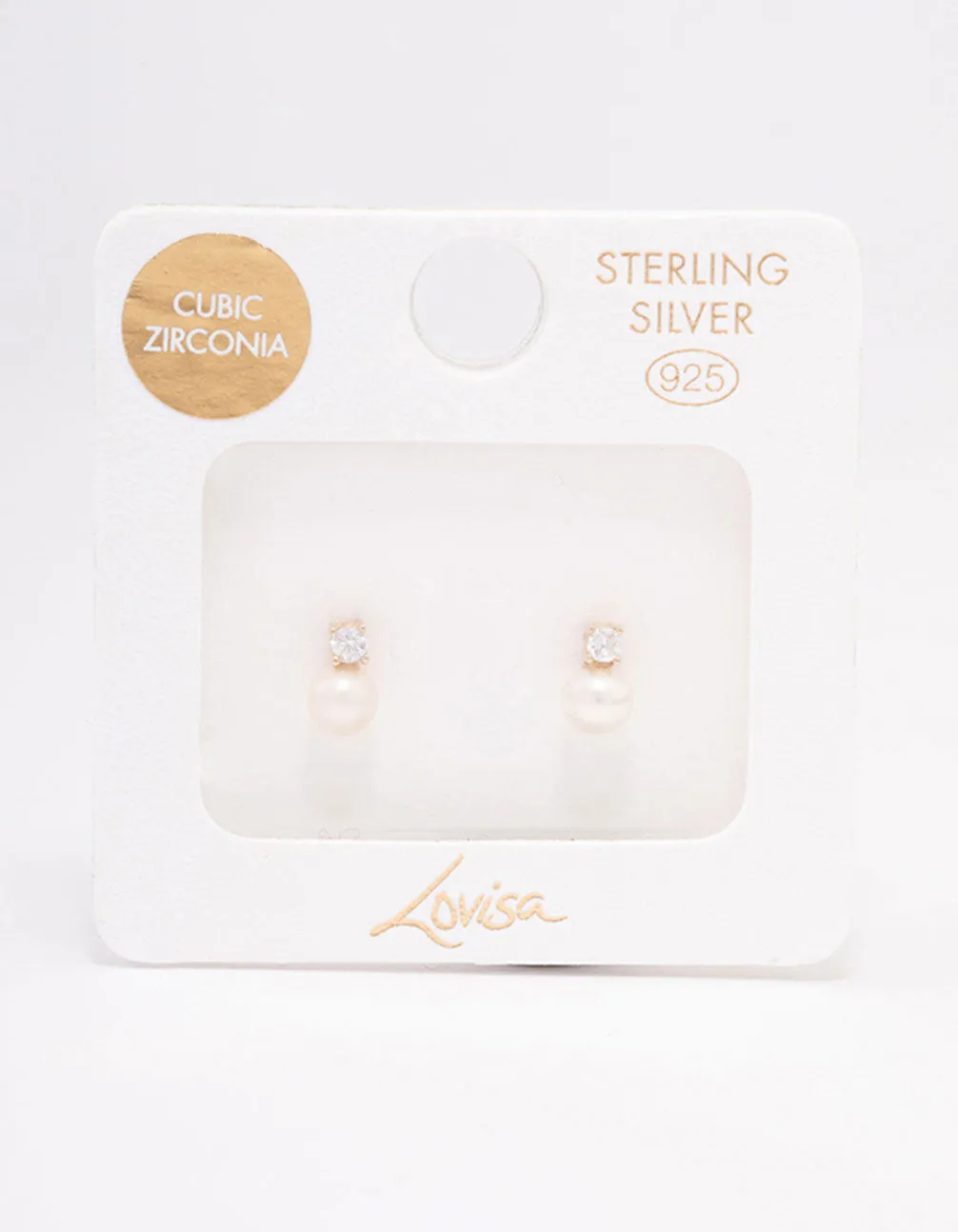 Gold Plated Sterling Silver Cubic Zirconia & Freshwater Pearl Stud Earrings
