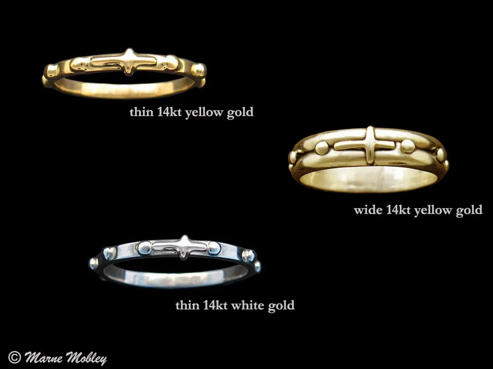 Gold Rosary Ring, Prayer Ring, First Communion Ring, Handmade in Yellow or White Gold