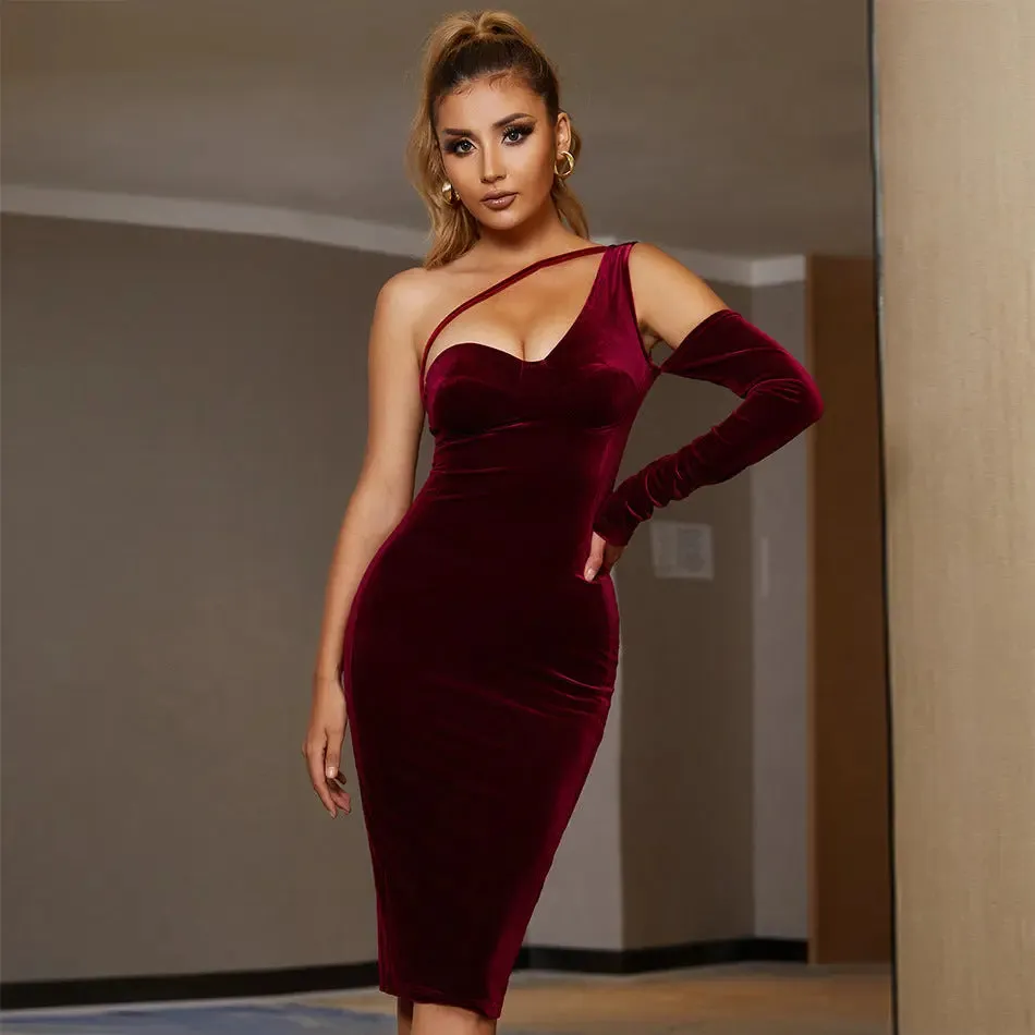 Gold Velvet Red Carpet Dress - Elegant Womens Party Wear