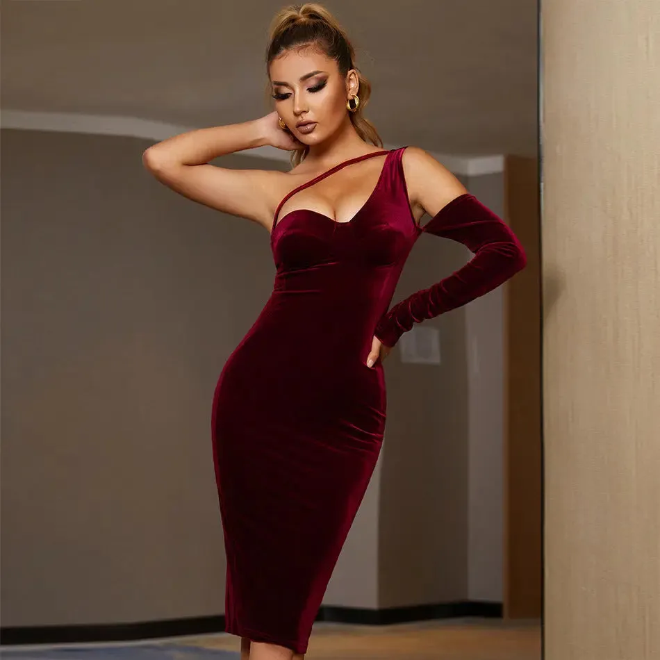 Gold Velvet Red Carpet Dress - Elegant Womens Party Wear