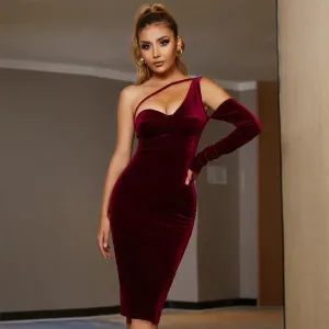 Gold Velvet Red Carpet Dress - Elegant Womens Party Wear