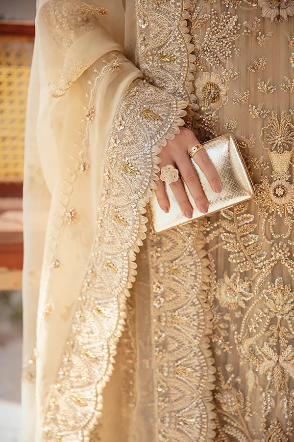 Golden Pakistani Wedding Dress in Trouser Kameez Style