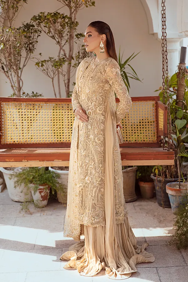 Golden Pakistani Wedding Dress in Trouser Kameez Style