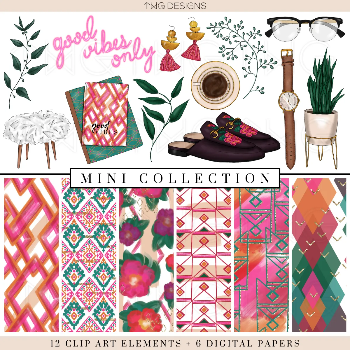 Good Vibes Clipart   Pattern Bundle