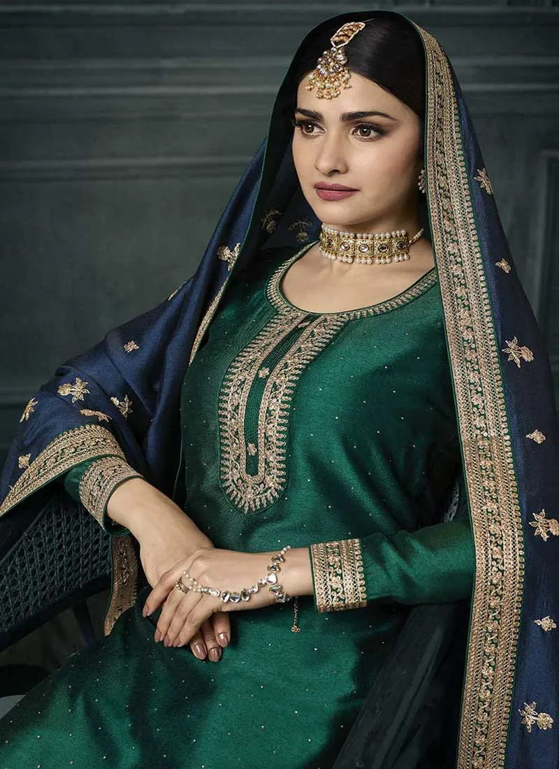 Green And Blue Embroidery Festive Palazzo Suit