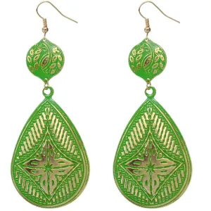 Green Floral Teardrop Drop Earrings