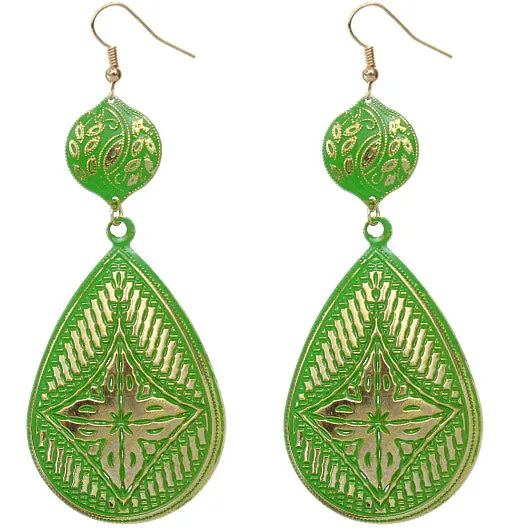 Green Floral Teardrop Drop Earrings