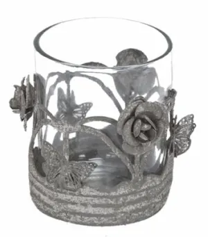 Grey Floral Votive Holder
