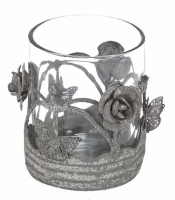 Grey Floral Votive Holder