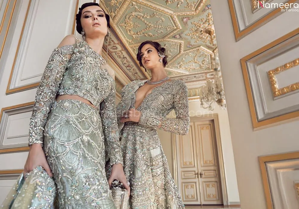 Grey Long Gown Bridal Lehenga for Walima Wear #BN780