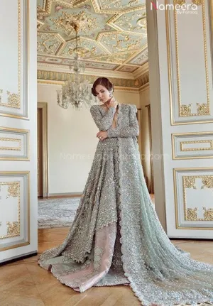 Grey Long Gown Bridal Lehenga for Walima Wear #BN780