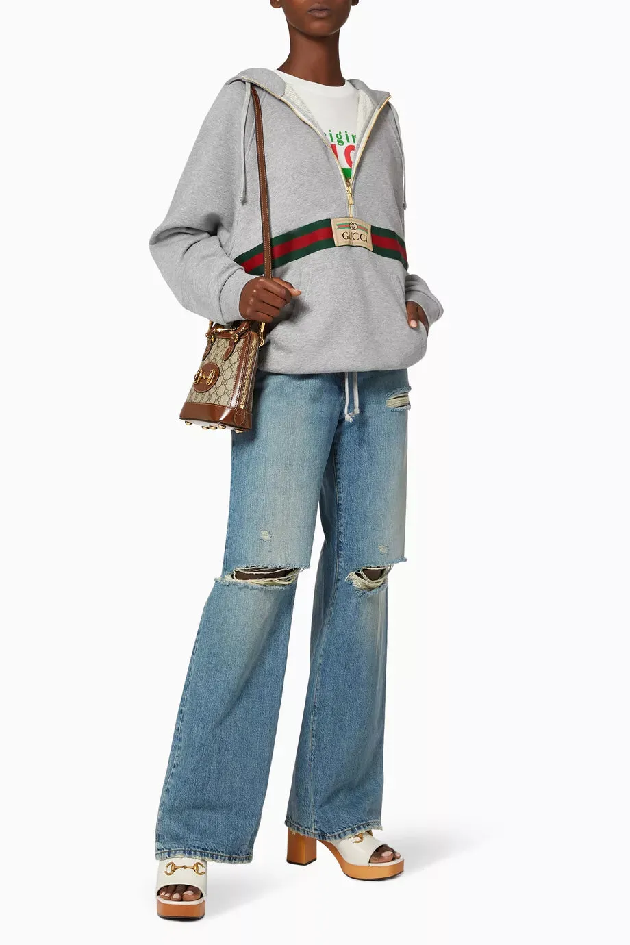 Gucci Gray Sweatshirt with Gucci Logo and Web
