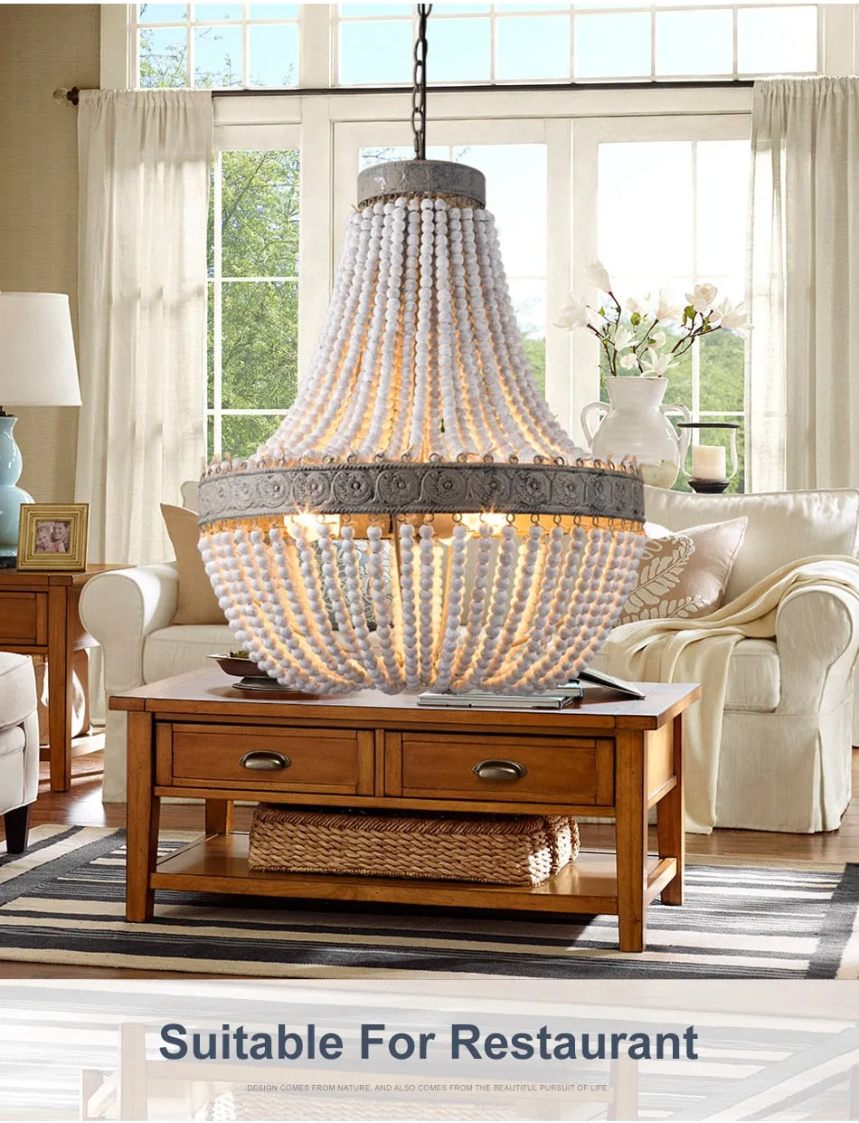 Guvani Elegant Round Wooden Beaded Chandelier