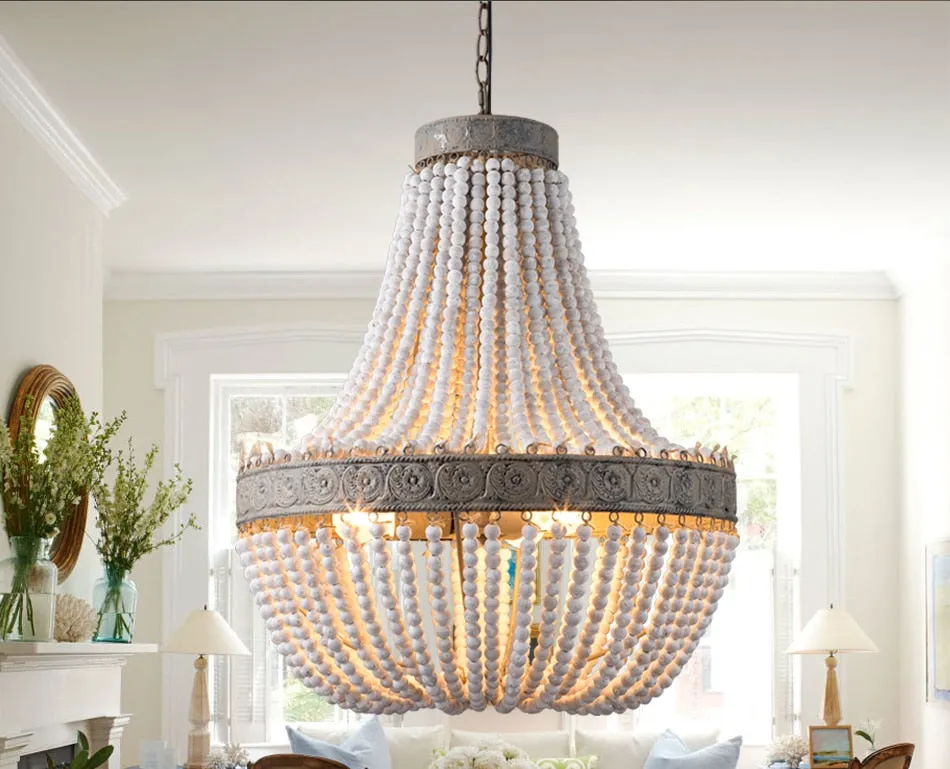 Guvani Elegant Round Wooden Beaded Chandelier