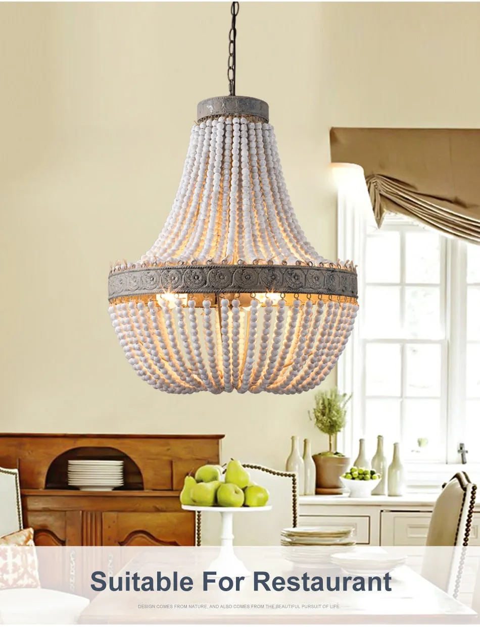 Guvani Elegant Round Wooden Beaded Chandelier