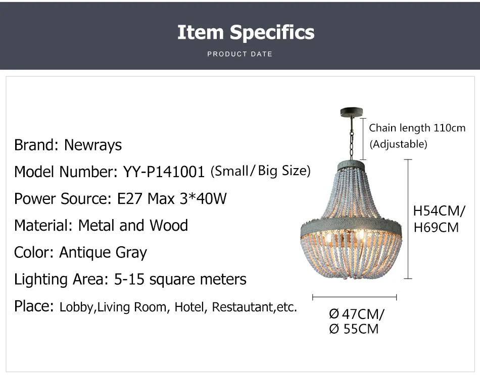 Guvani Elegant Round Wooden Beaded Chandelier