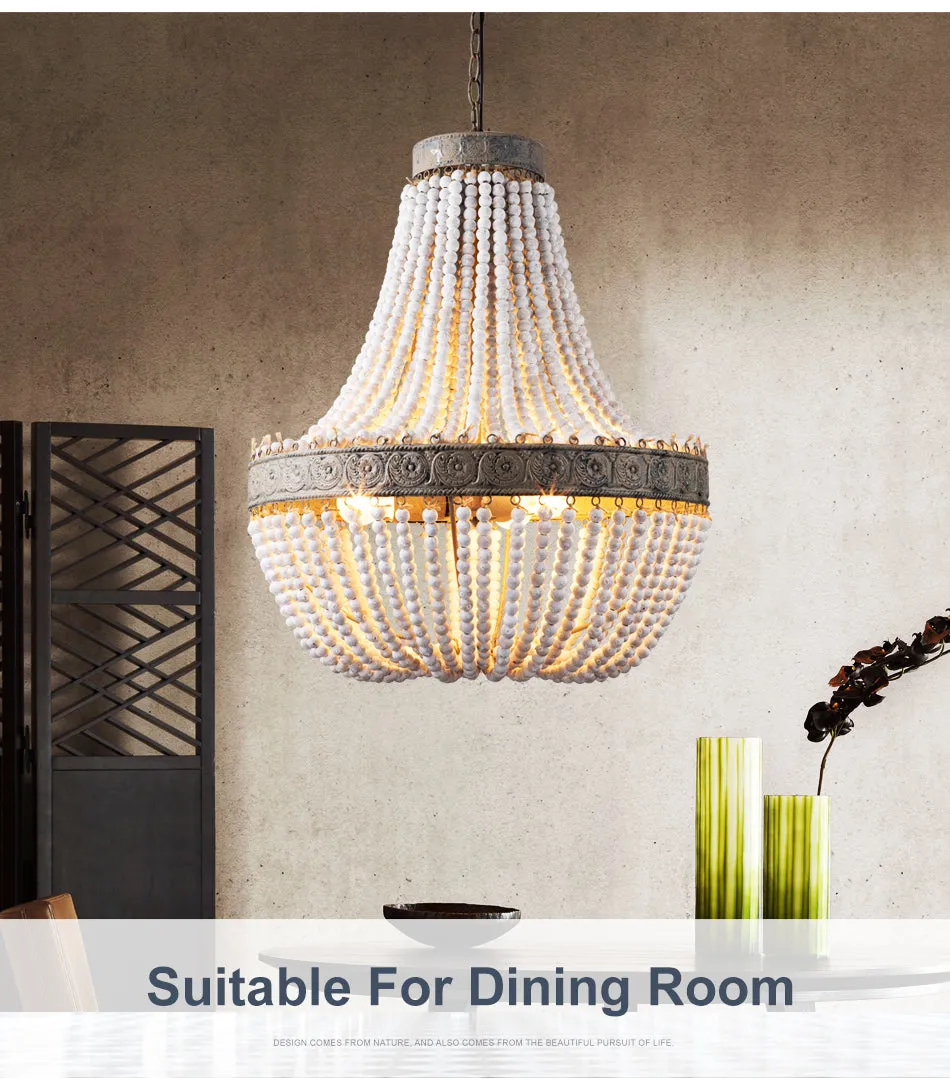 Guvani Elegant Round Wooden Beaded Chandelier