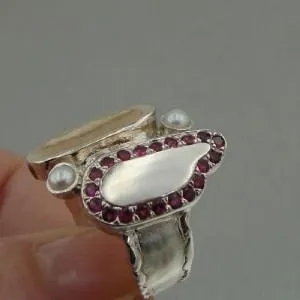 Hadar Designers Ruby Pearl Ring 6,7,8,8.5 Handmade 9k Yellow Gold 925 Silver (Iy
