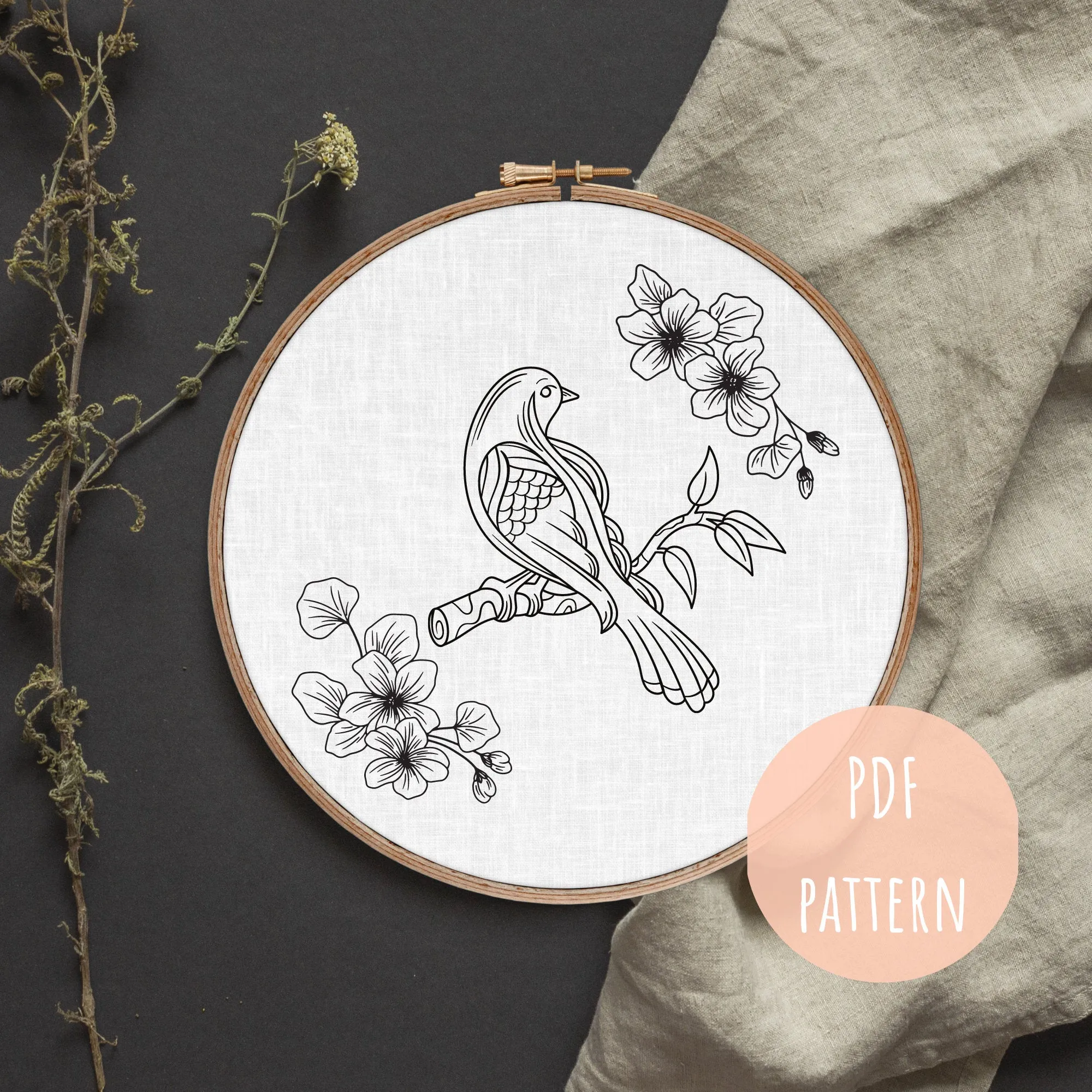 Hand Embroidery Pattern Bird E15