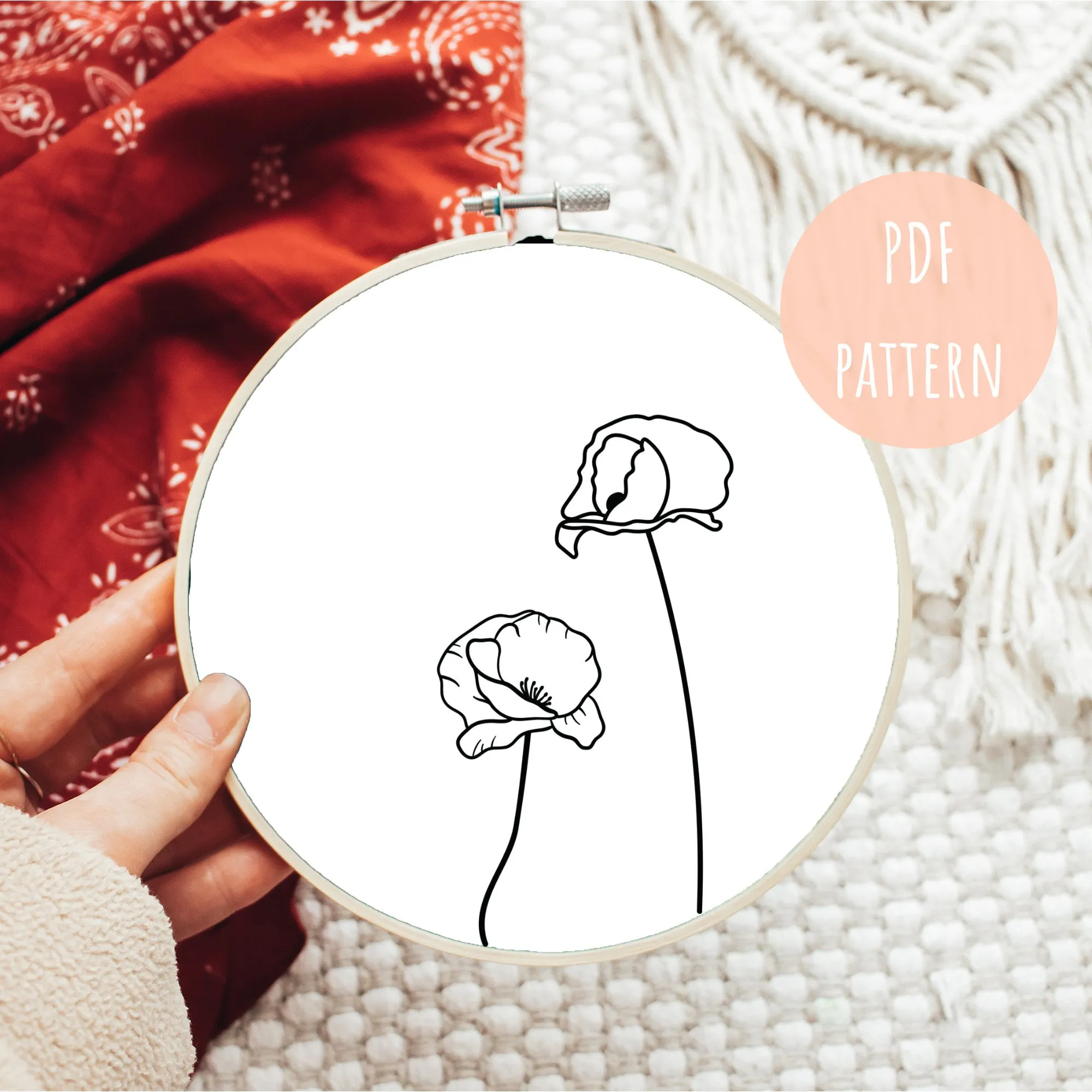Hand Embroidery Pattern Floral Hoop Design E7