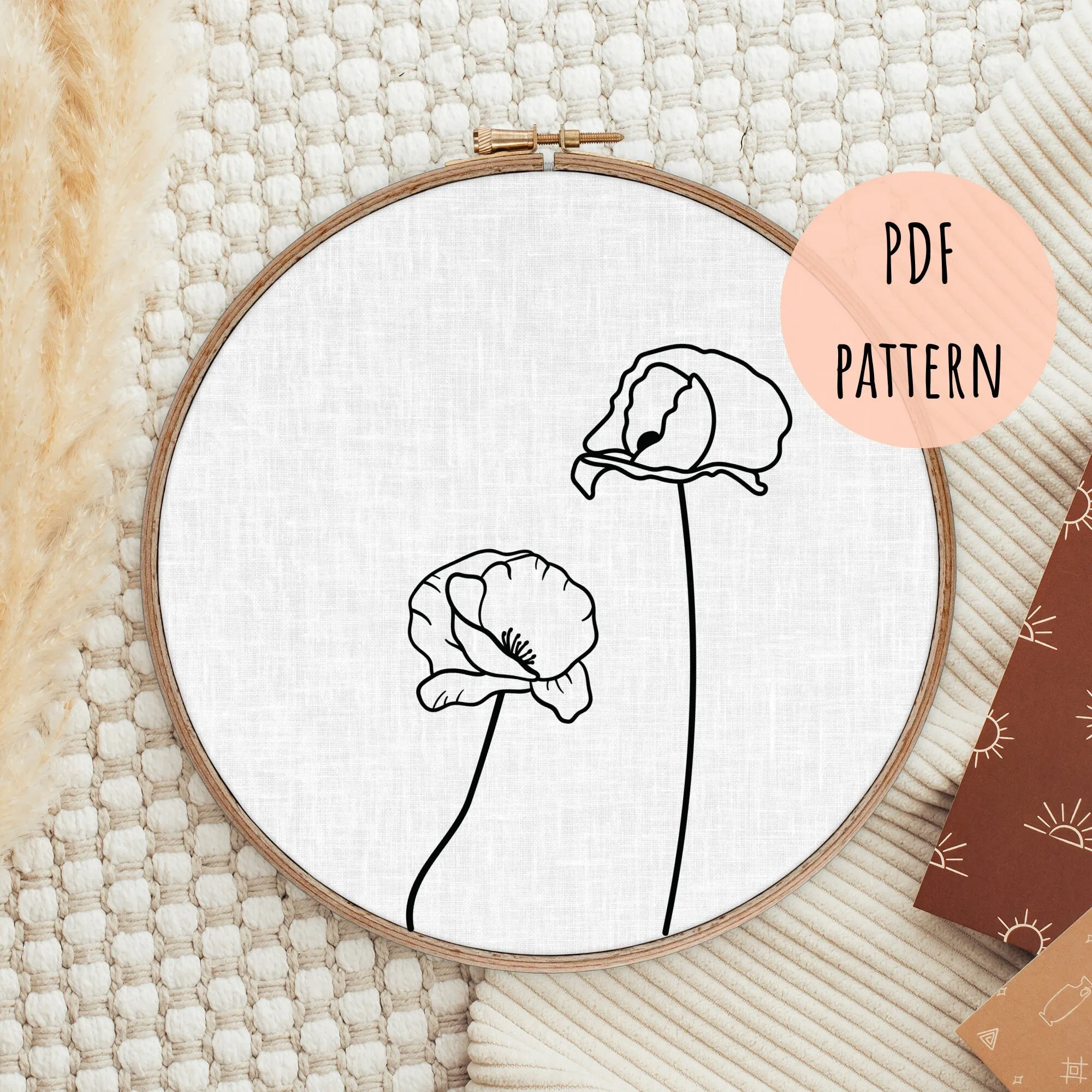Hand Embroidery Pattern Floral Hoop Design E7