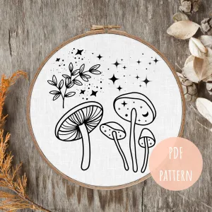 Hand Embroidery Pattern Mushroom Celestial E14