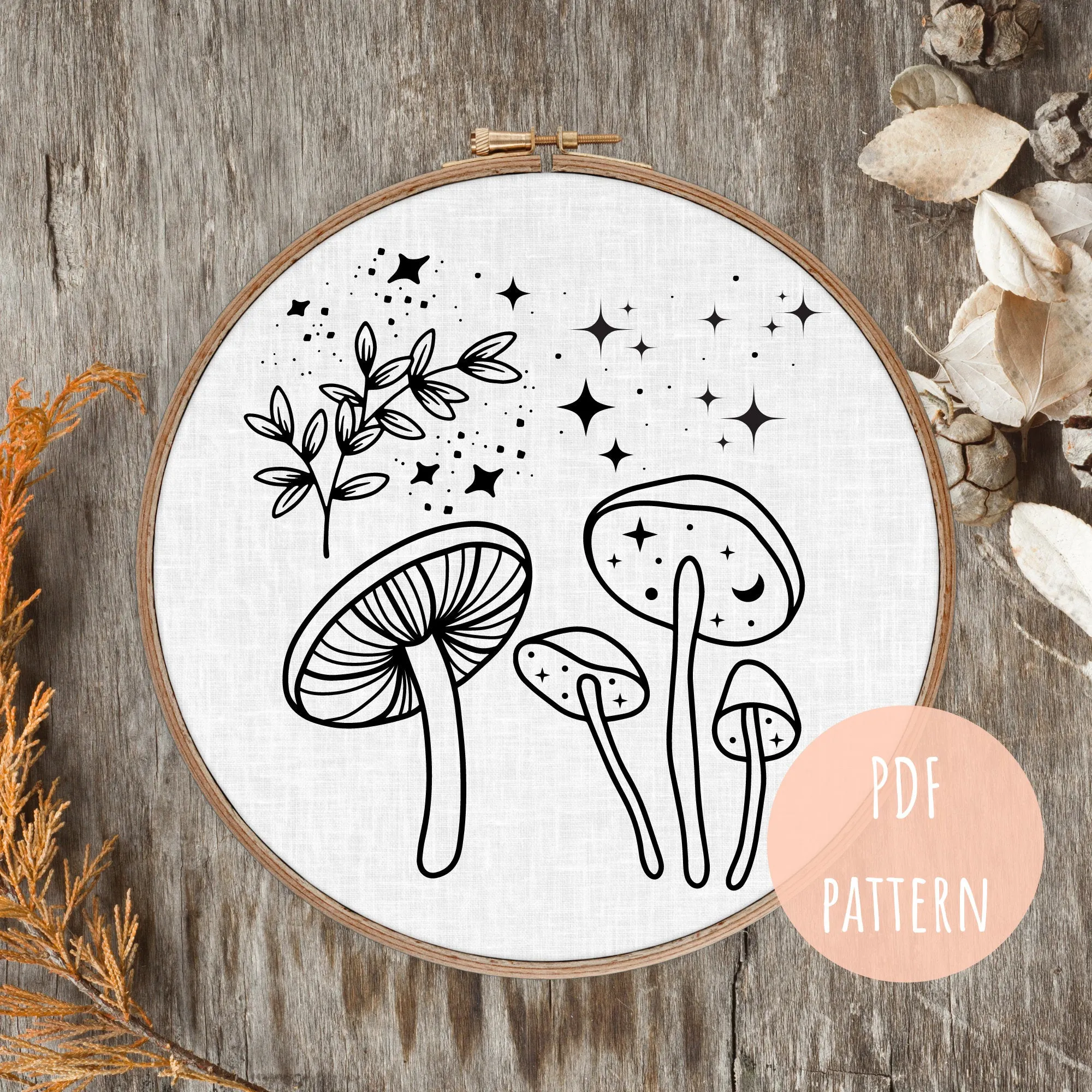 Hand Embroidery Pattern Mushroom Celestial E14