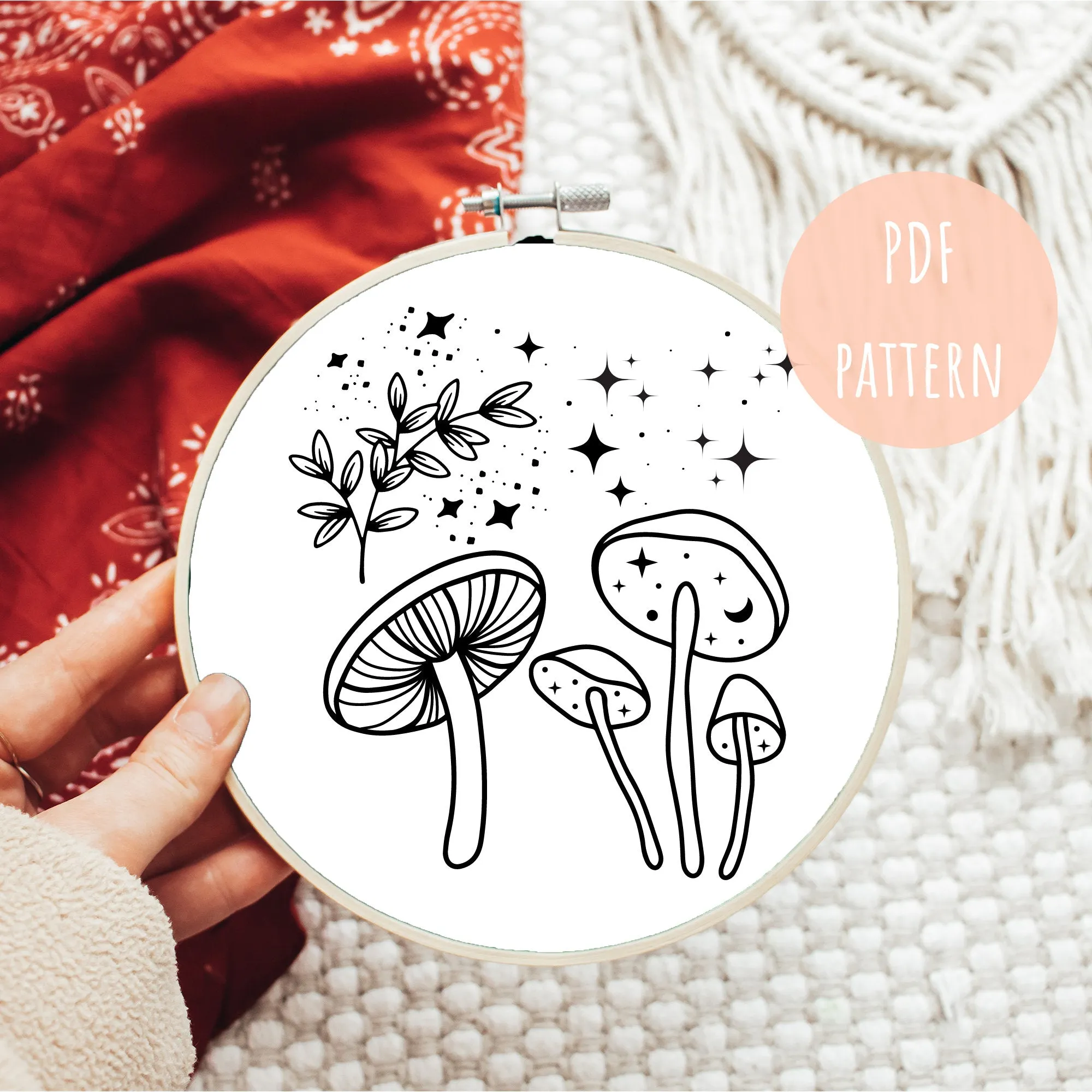 Hand Embroidery Pattern Mushroom Celestial E14