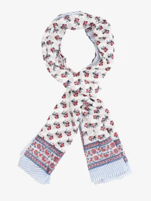 Handmade Block Print Sarong/Scarf Red floral motif on white