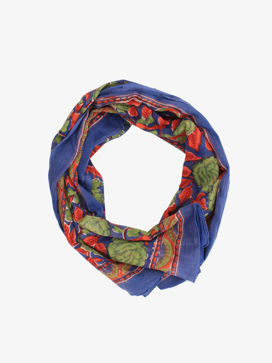 Handmade Block Print Sarong/Scarf Roses on Blue