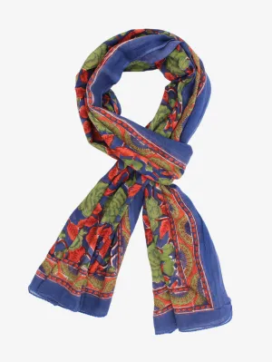 Handmade Block Print Sarong/Scarf Roses on Blue