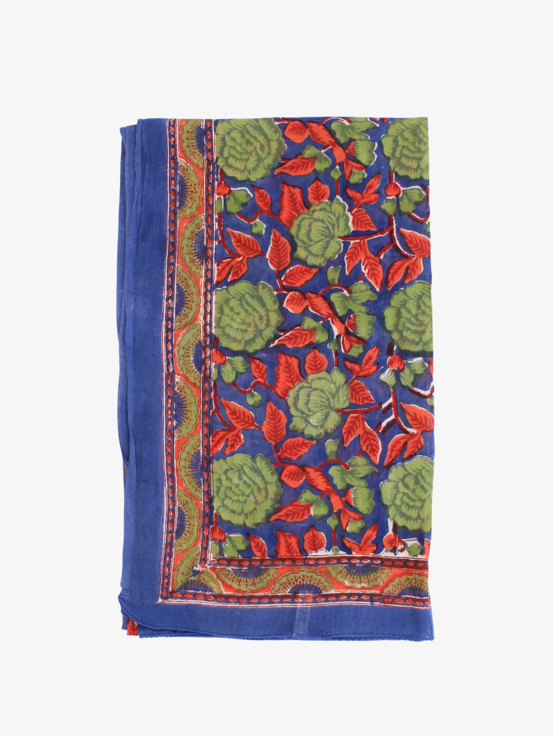 Handmade Block Print Sarong/Scarf Roses on Blue