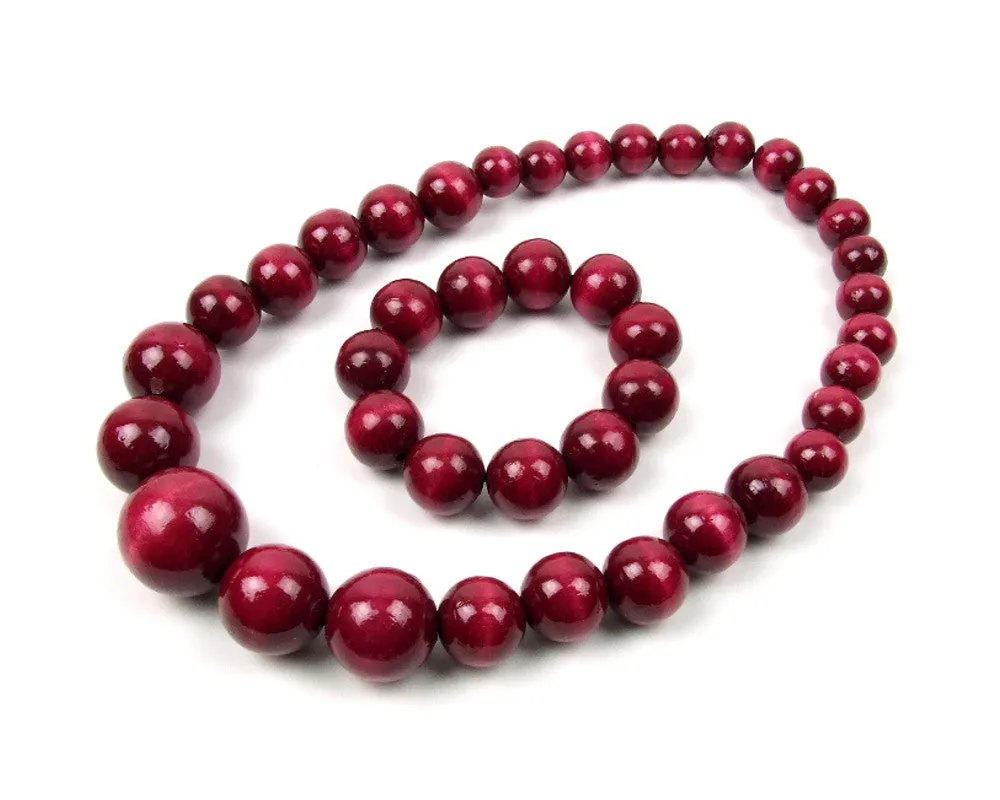 Handmade Wooden Bead Necklace and Bracelet Set (Korale Goralskie)- Cherry