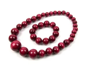 Handmade Wooden Bead Necklace and Bracelet Set (Korale Goralskie)- Cherry