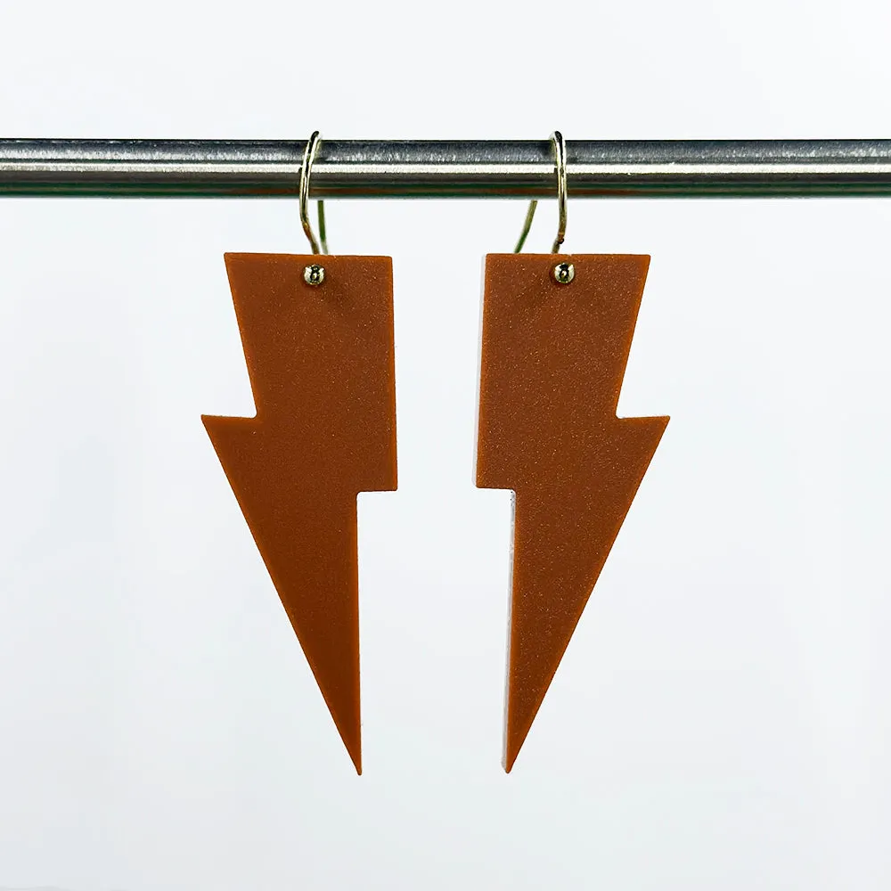 Hanging Lightning Bolt Earrings - Matte Finish Solid Colors