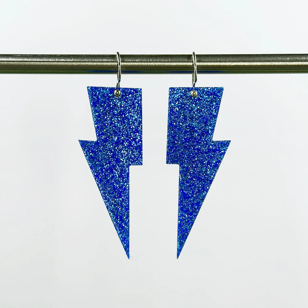 Hanging Lightning Bolt Earrings - Solid & Glitter Colors