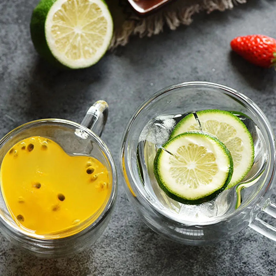 Heart Love Shaped Double Glass Cups And Mugs