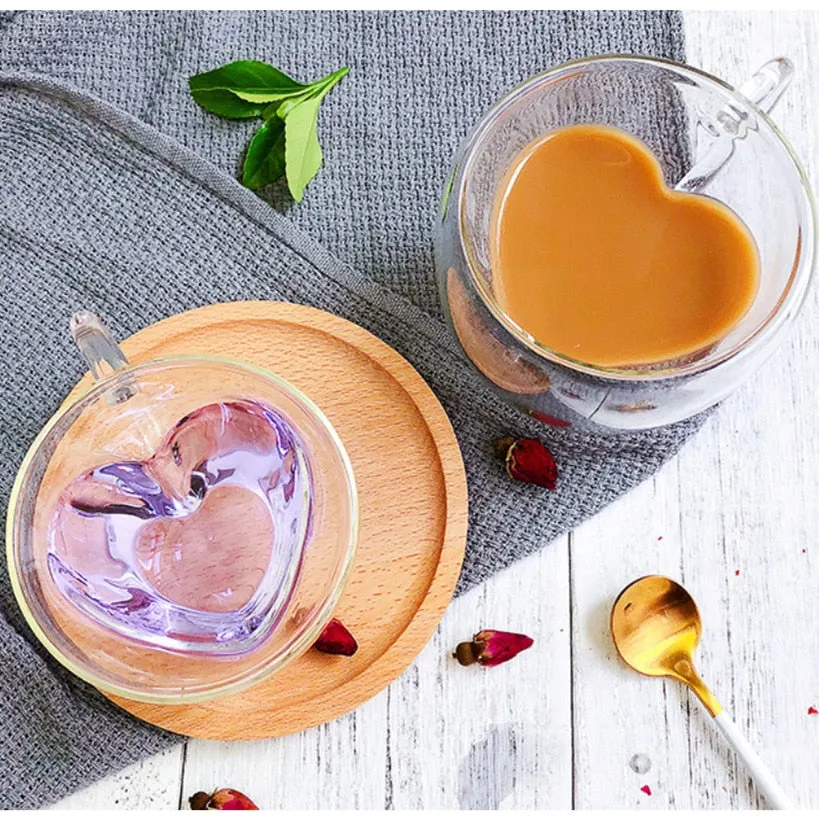 Heart Love Shaped Double Glass Cups And Mugs