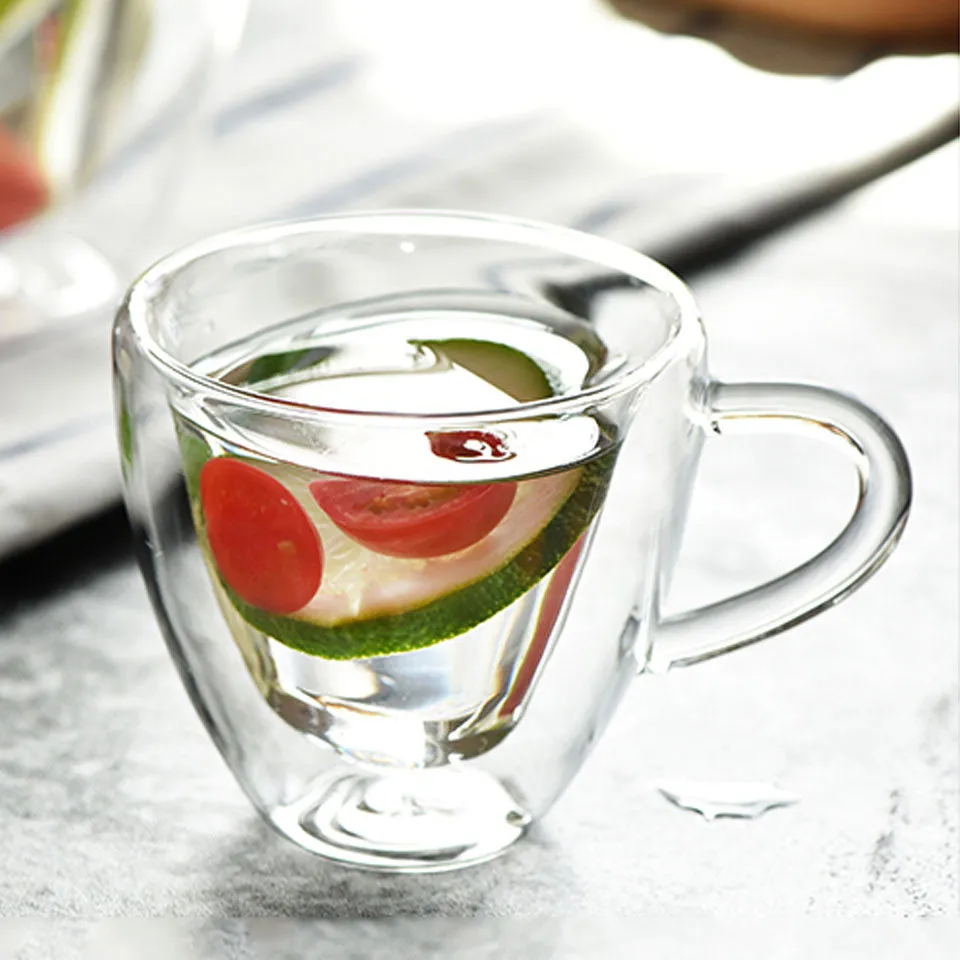 Heart Love Shaped Double Glass Cups And Mugs