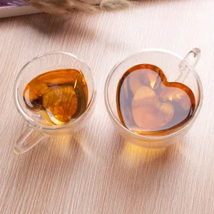 Heart Love Shaped Double Glass Cups And Mugs