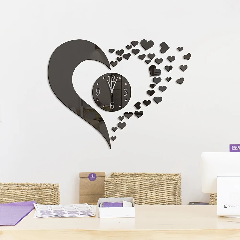 Heart-Shaped Wall Clock Stickers for Home Decoration