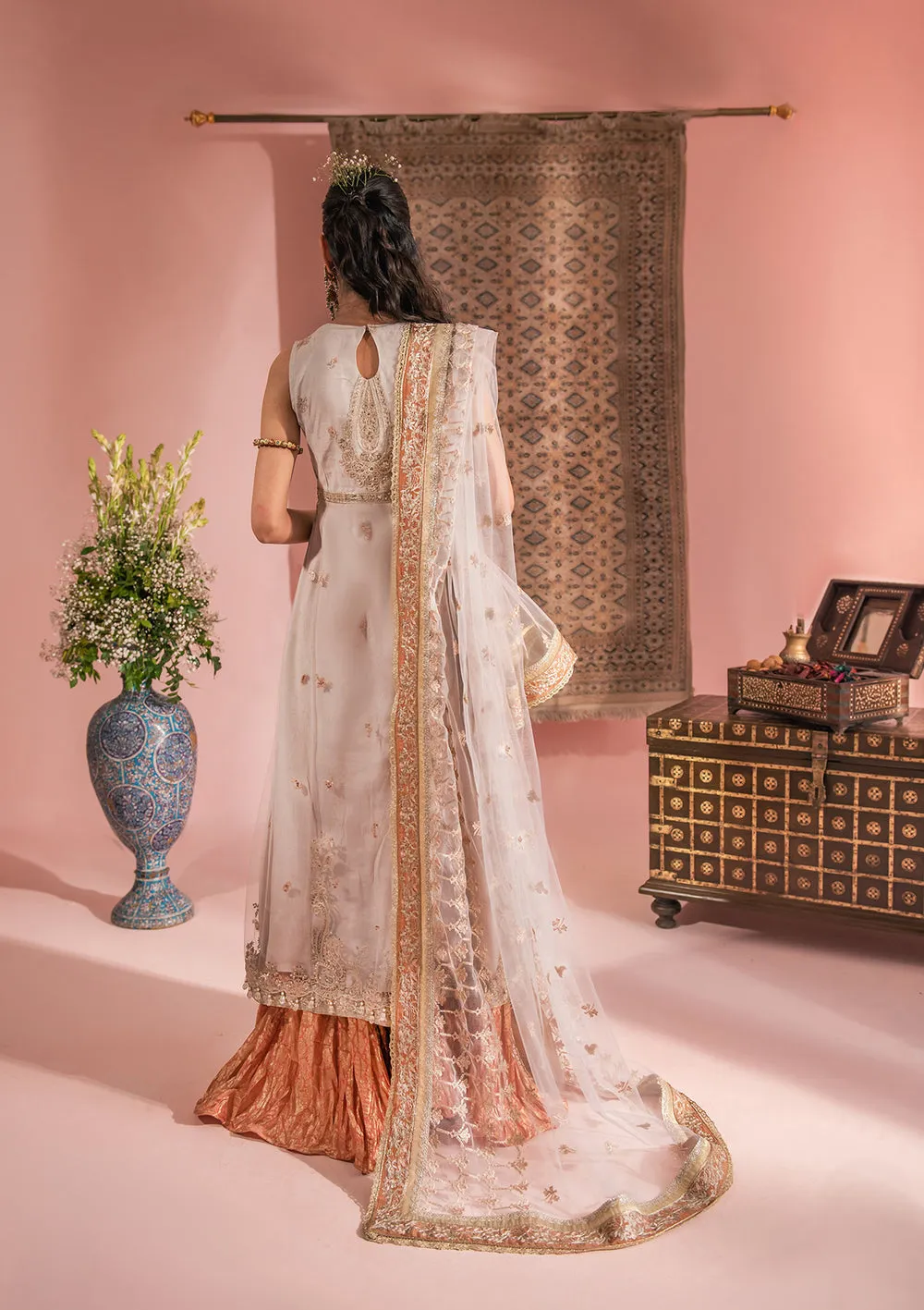 Heavily Embellished Off White Gown Style Pakistani Wedding Dress